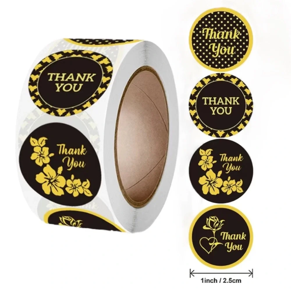 500 Stickers, Black and Gold Thank You, 1 Inch, Roll, PRICE IS FIRM